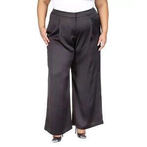 Michael Kors Women's Plus Size Satin Trendy Wide-Leg Pants Black 16W